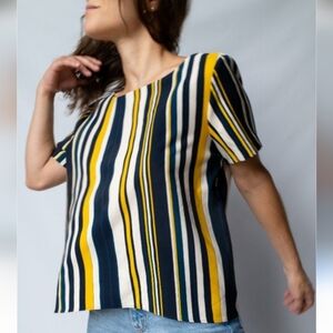 Zara Stripe Top Blouse Yellow Blue Small Striped Multicolor Women's Top